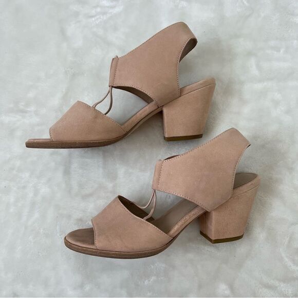 Eileen Fisher Nubuck Doe Suede Heeled Sandal Heels 8 blush tumbled block - Picture 2 of 6
